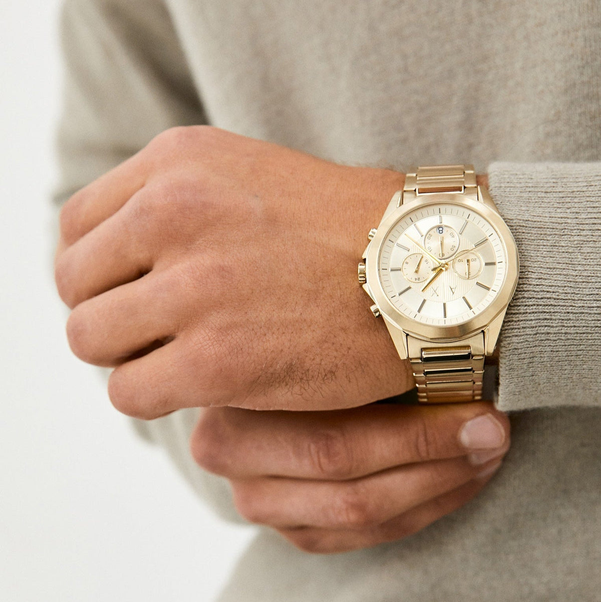 Armani Exchange Drexler AX2602 Men's Chronograph Watch – Gold Dial with Gold Stainless Steel Strap